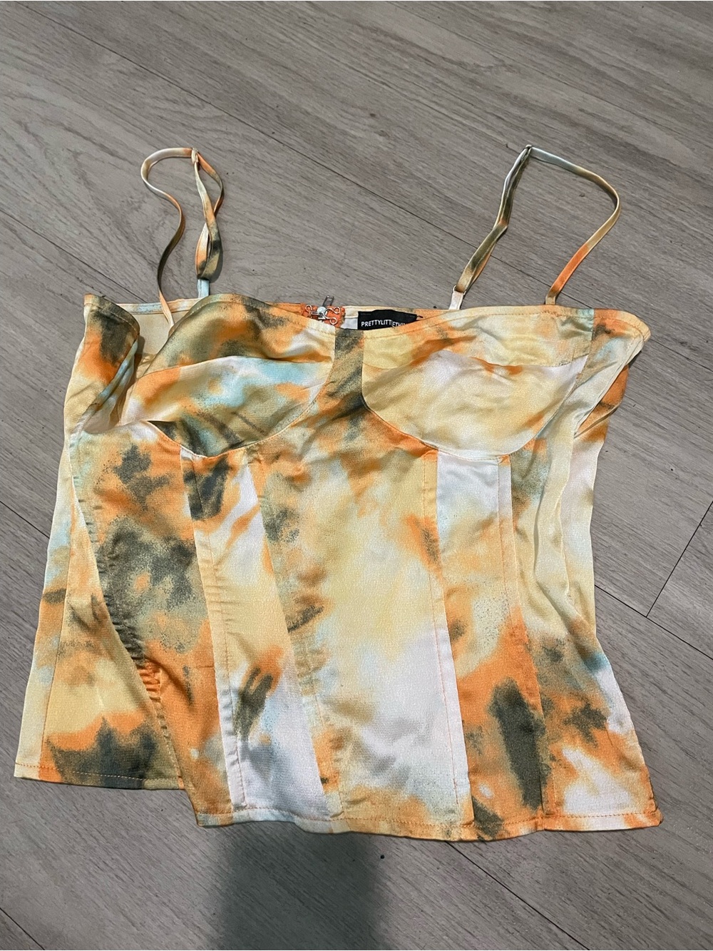 PrettyLittleThing Orange Cream and Green Tie-Dye Bustier Tank